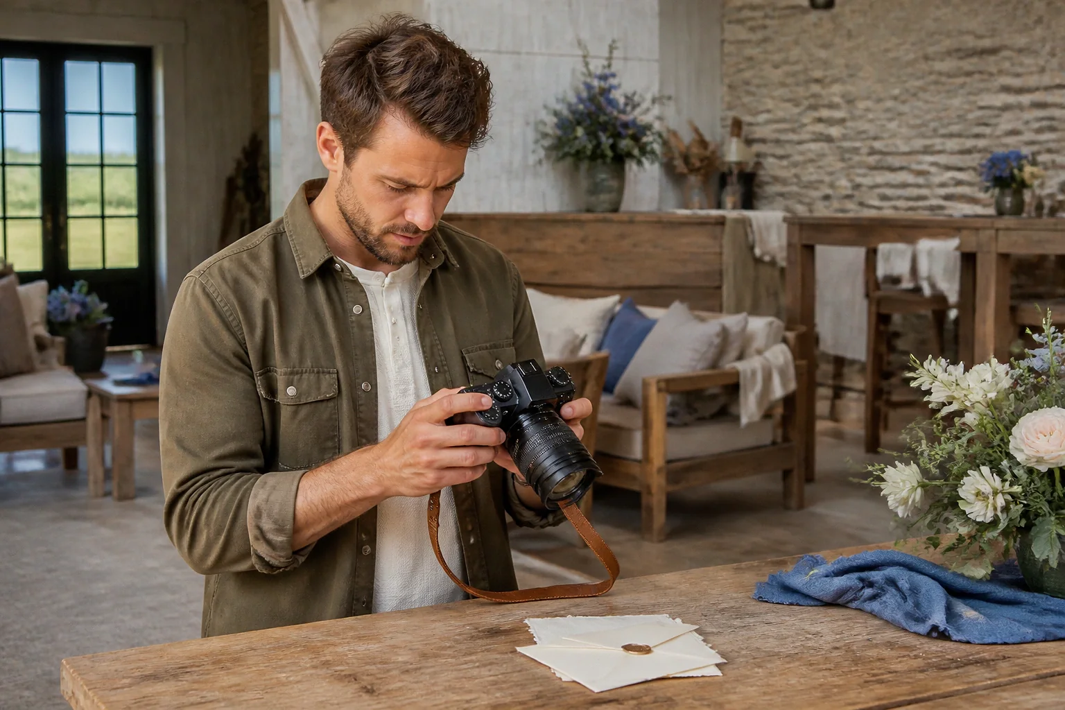 Appareil photo et accessoires de reportage de mariage — illustration générée par IA
