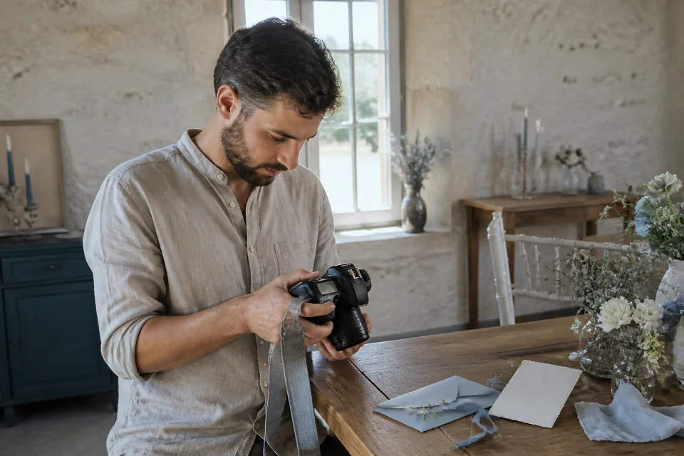 Appareil photo et accessoires de reportage de mariage — illustration générée par IA