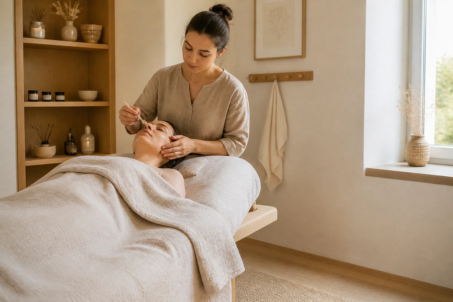 Préparation de soins esthétiques avant un mariage — illustration générée par IA