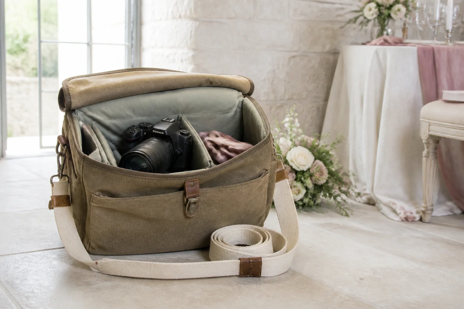 Appareil photo et accessoires de reportage de mariage — illustration générée par IA