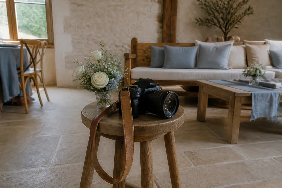 Appareil photo et accessoires de reportage de mariage — illustration générée par IA