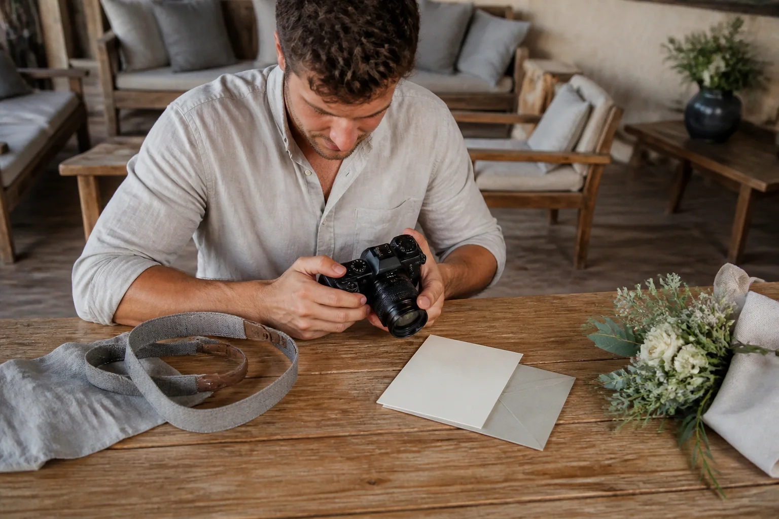 Appareil photo et accessoires de reportage de mariage — illustration générée par IA
