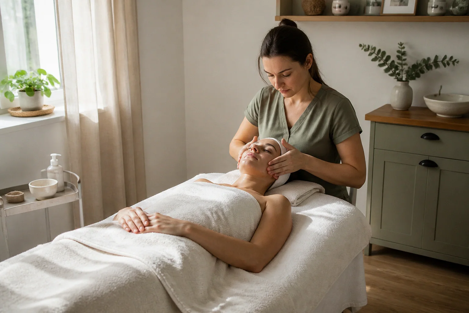 Préparation de soins esthétiques avant un mariage — illustration générée par IA