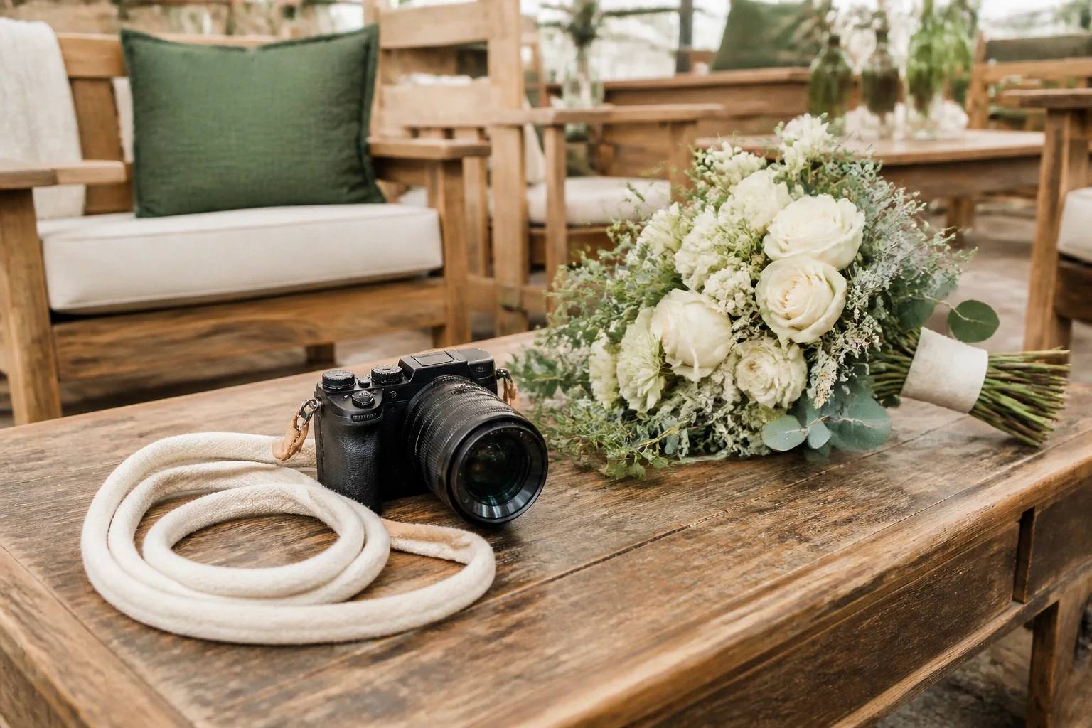 Appareil photo et accessoires de reportage de mariage — illustration générée par IA