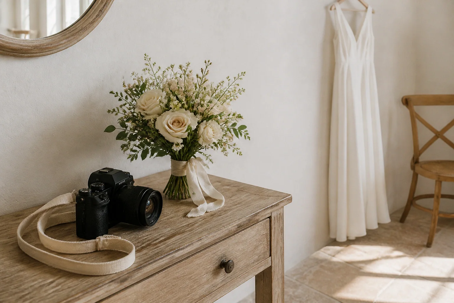 Appareil photo et accessoires de reportage de mariage — illustration générée par IA