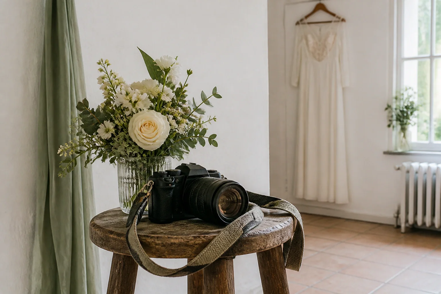 Appareil photo et accessoires de reportage de mariage — illustration générée par IA