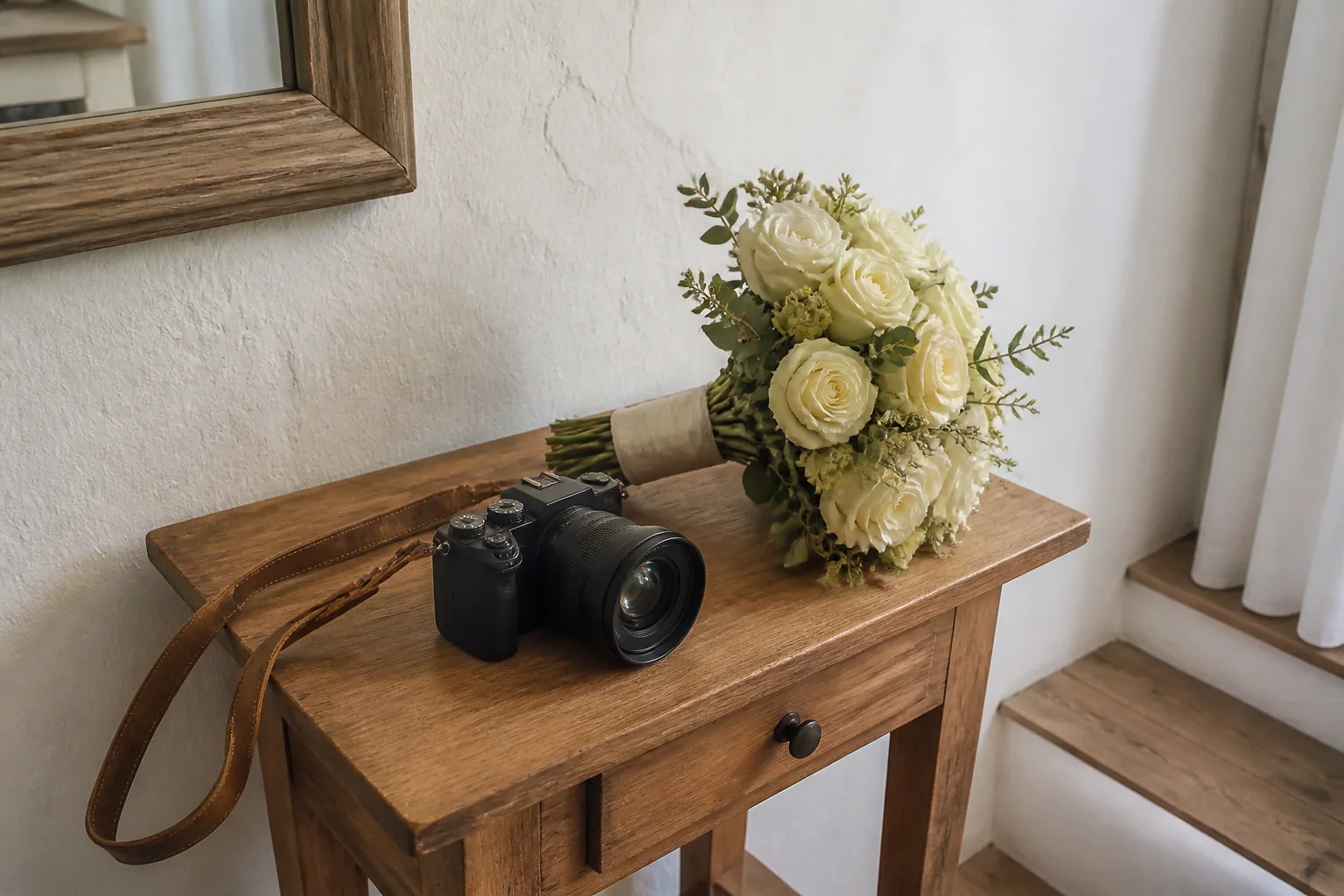 Appareil photo et accessoires de reportage de mariage — illustration générée par IA