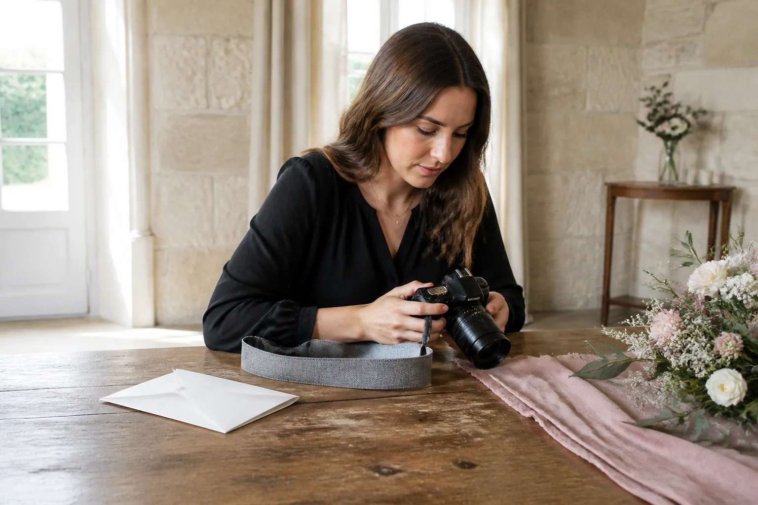 Appareil photo et accessoires de reportage de mariage — illustration générée par IA