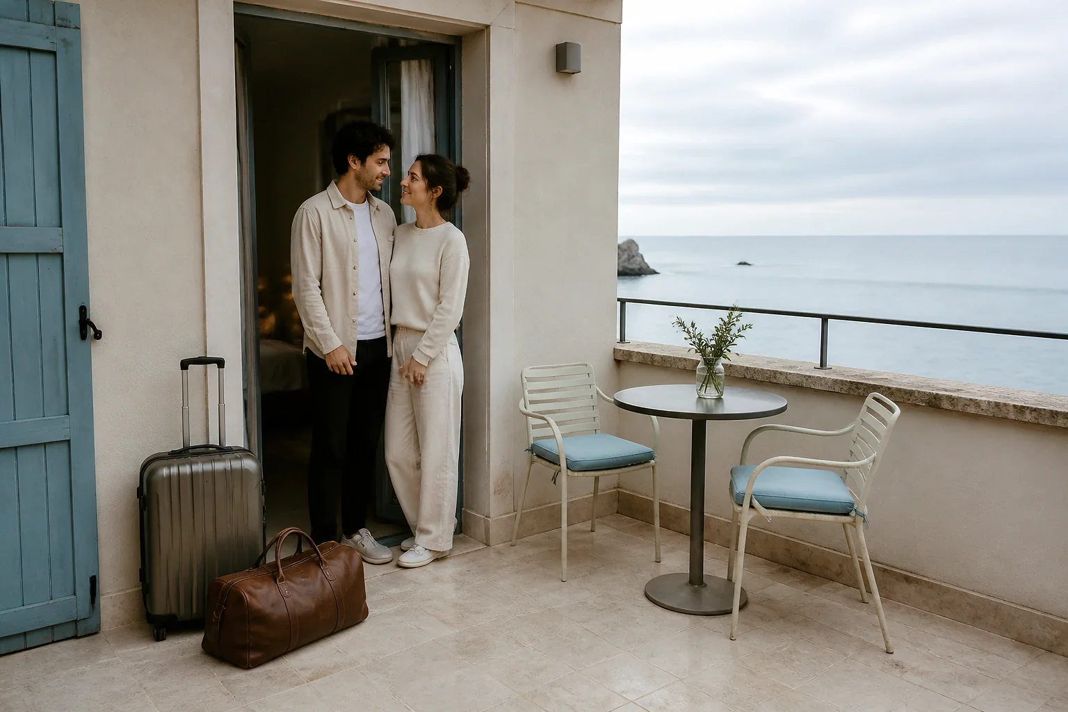 Bagages et hébergement pour un voyage de noces — illustration générée par IA