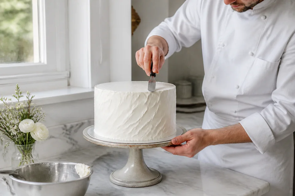 Gâteau de mariage préparé dans un atelier — illustration générée par IA
