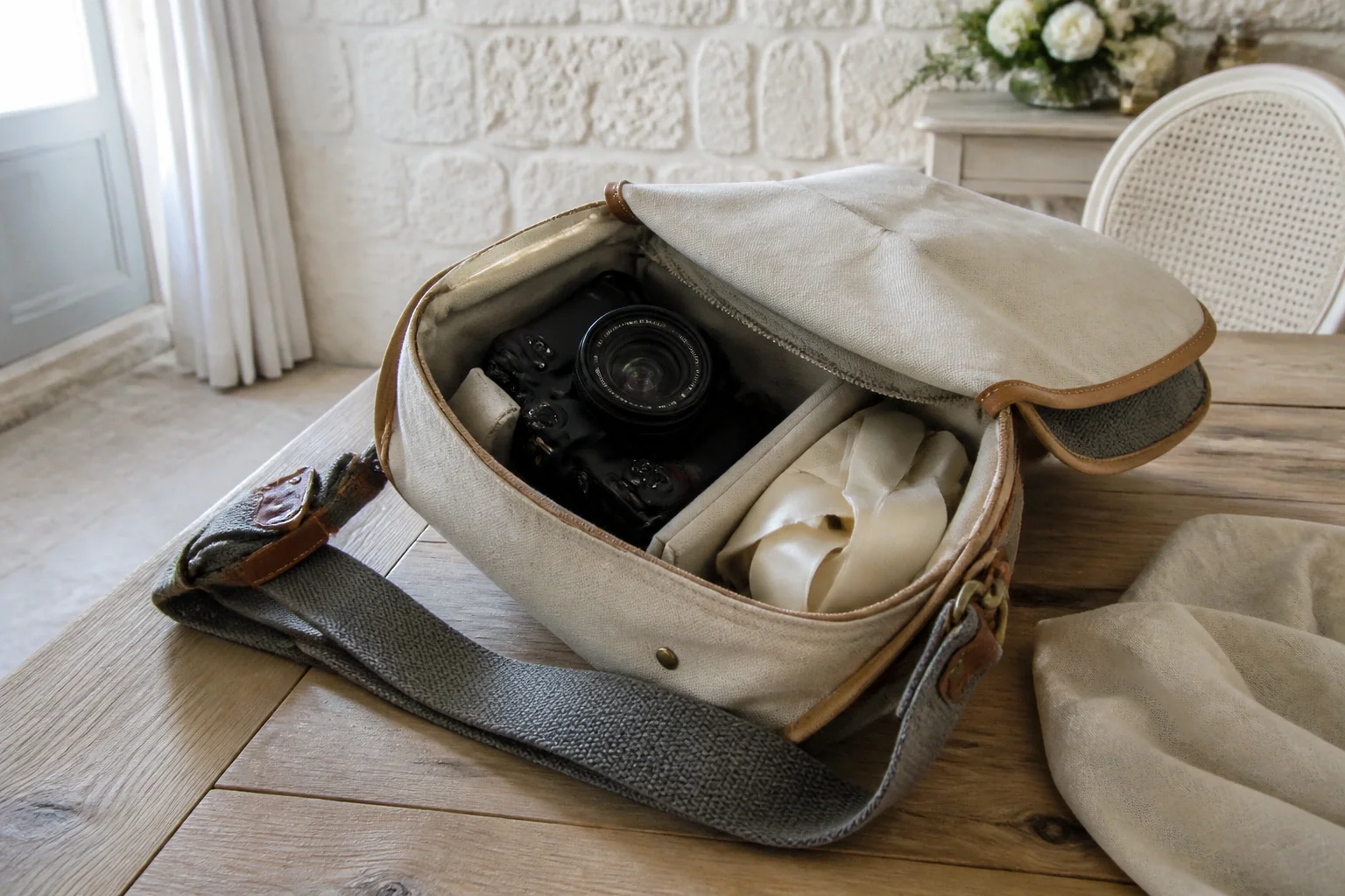 Appareil photo et accessoires de reportage de mariage — illustration générée par IA