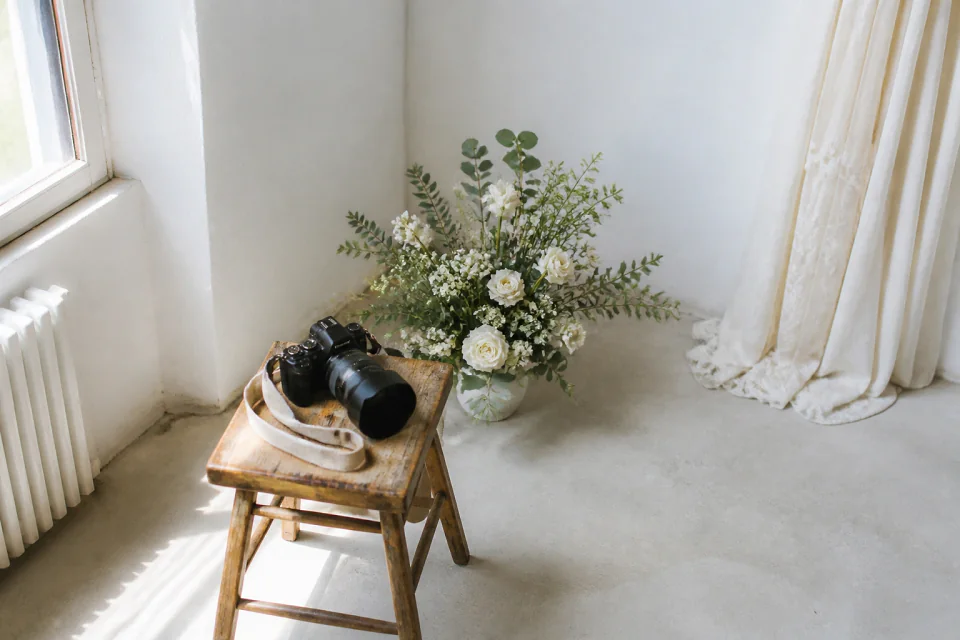 Appareil photo et accessoires de reportage de mariage — illustration générée par IA