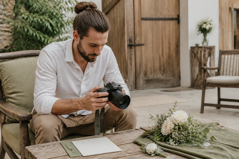 Appareil photo et accessoires de reportage de mariage — illustration générée par IA