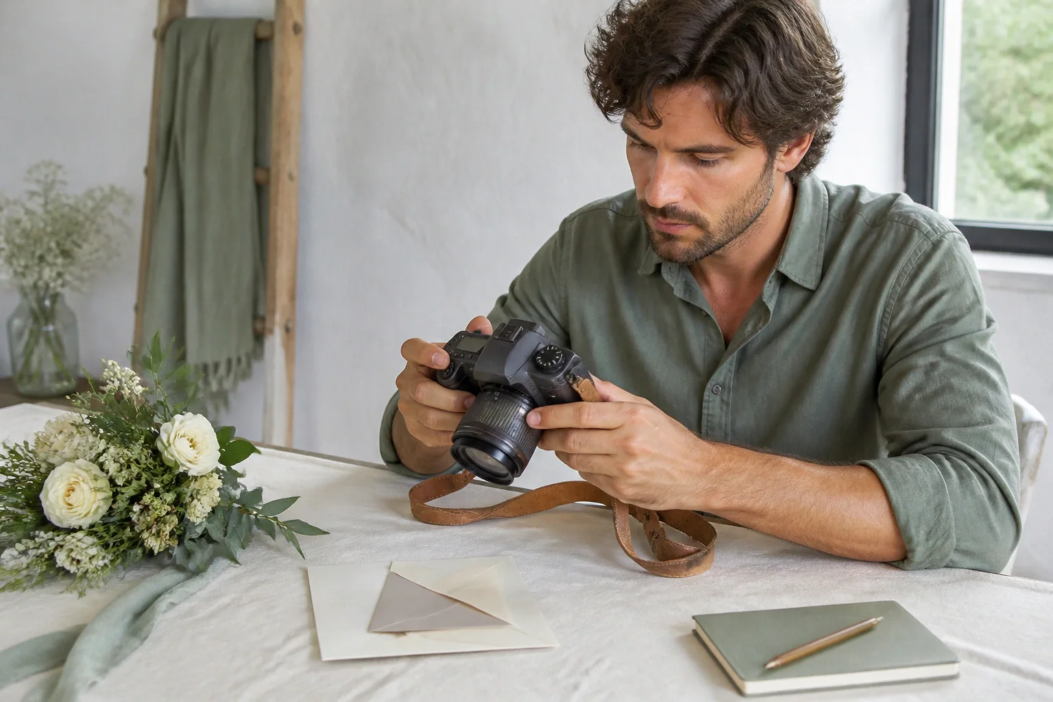 Appareil photo et accessoires de reportage de mariage — illustration générée par IA