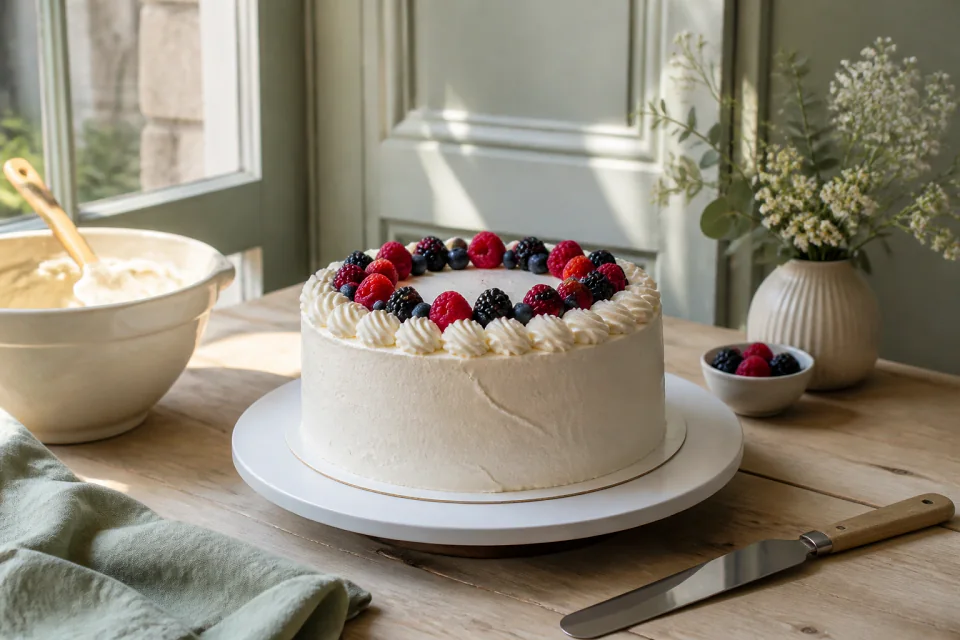 Gâteau de mariage préparé dans un atelier — illustration générée par IA
