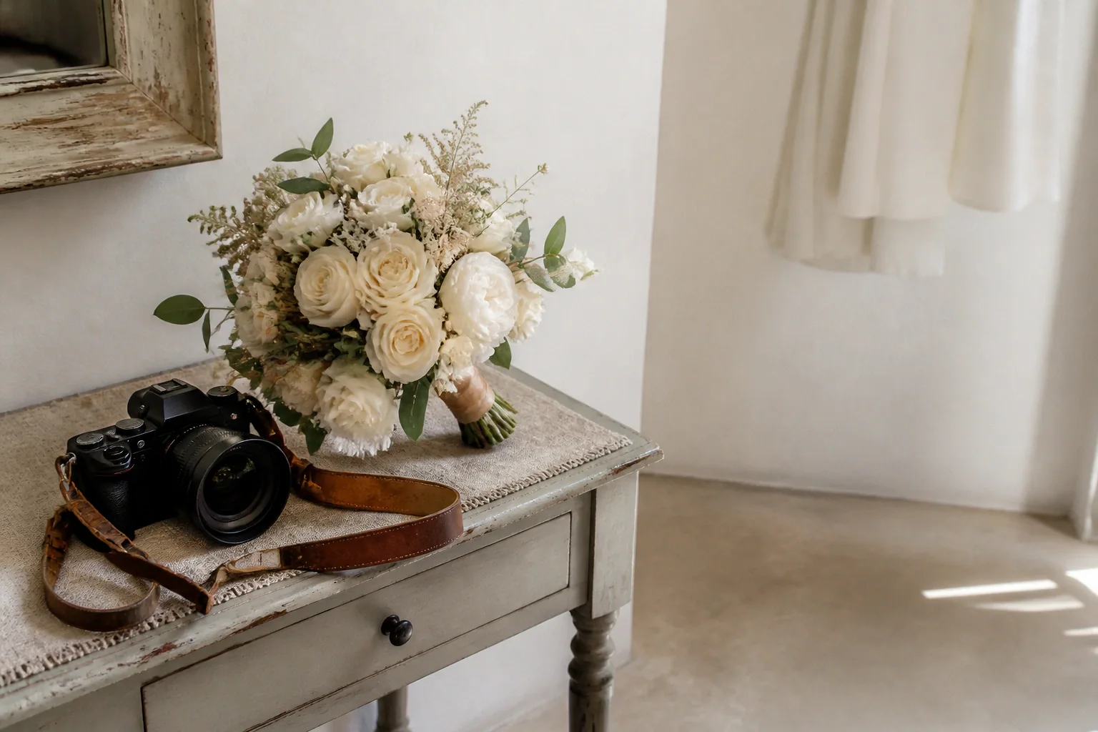 Appareil photo et accessoires de reportage de mariage — illustration générée par IA