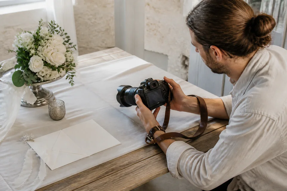 Appareil photo et accessoires de reportage de mariage — illustration générée par IA
