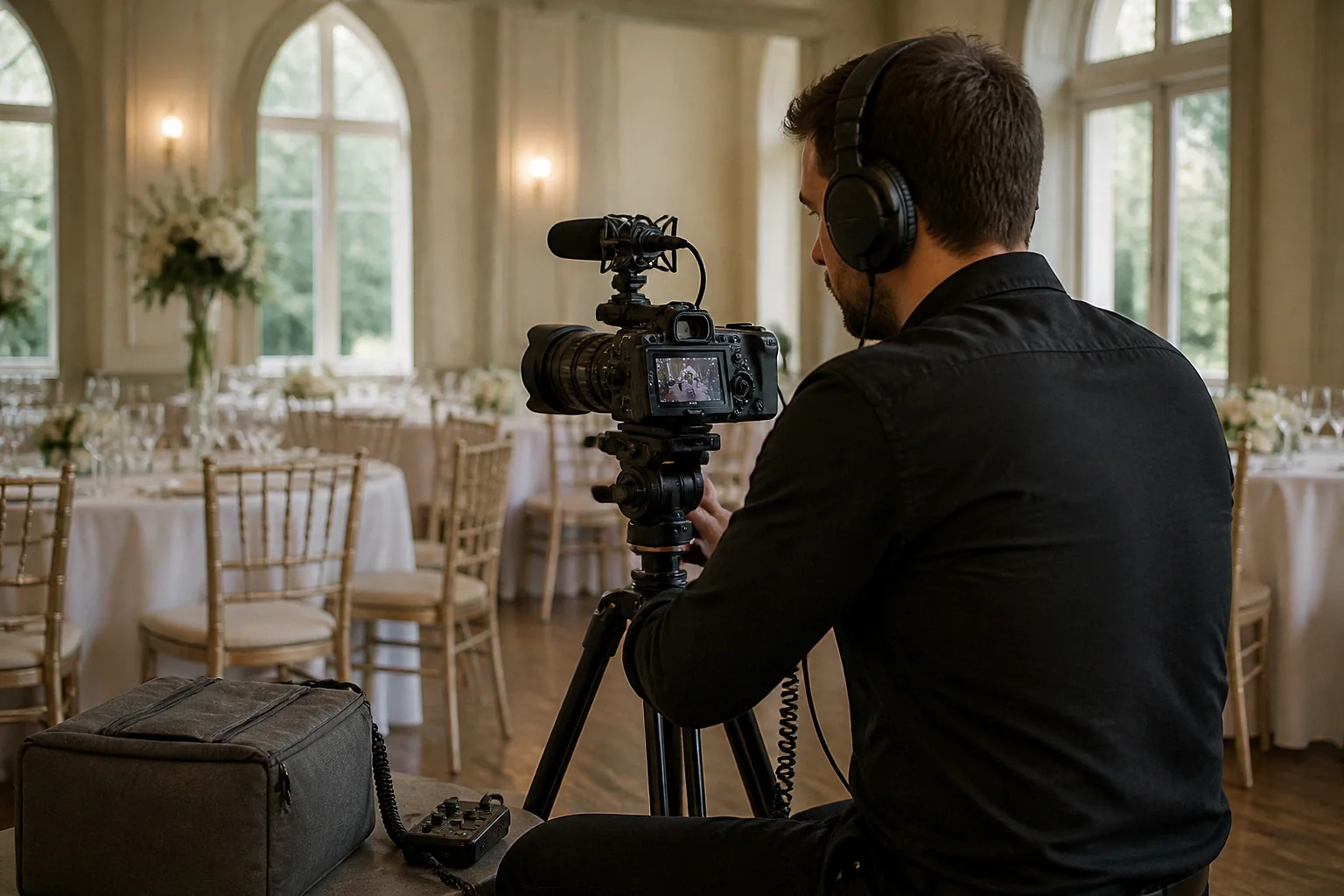 Matériel de tournage pour un film de mariage — illustration générée par IA