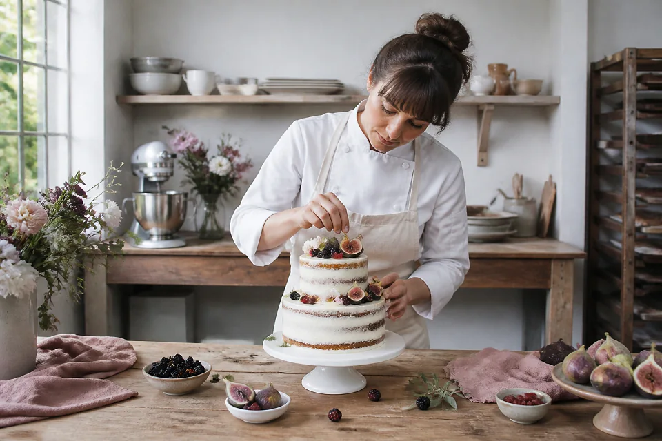 Gâteau de mariage préparé dans un atelier — illustration générée par IA