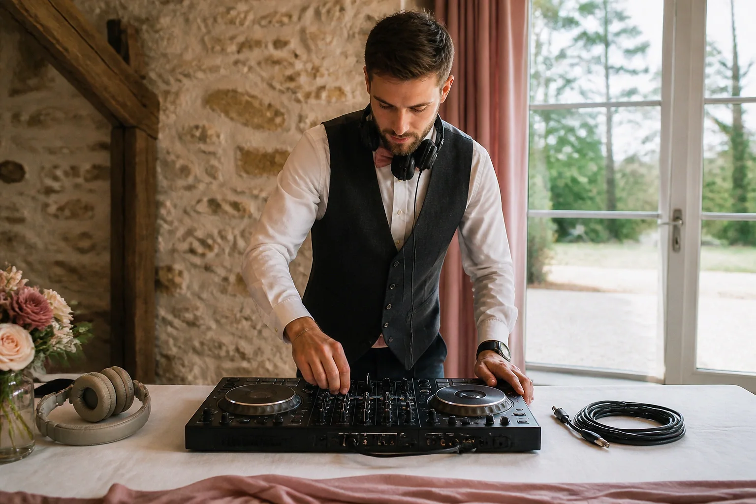Préparation musicale d’une soirée de mariage — illustration générée par IA