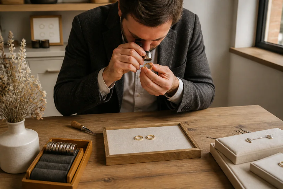 Alliances et travail de bijouterie de mariage — illustration générée par IA