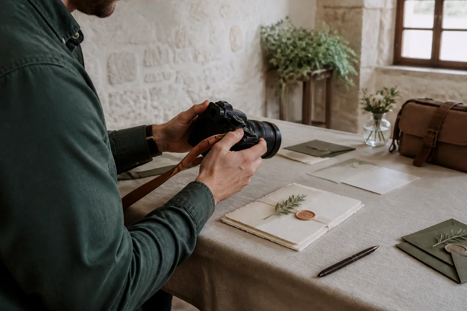 Appareil photo et accessoires de reportage de mariage — illustration générée par IA