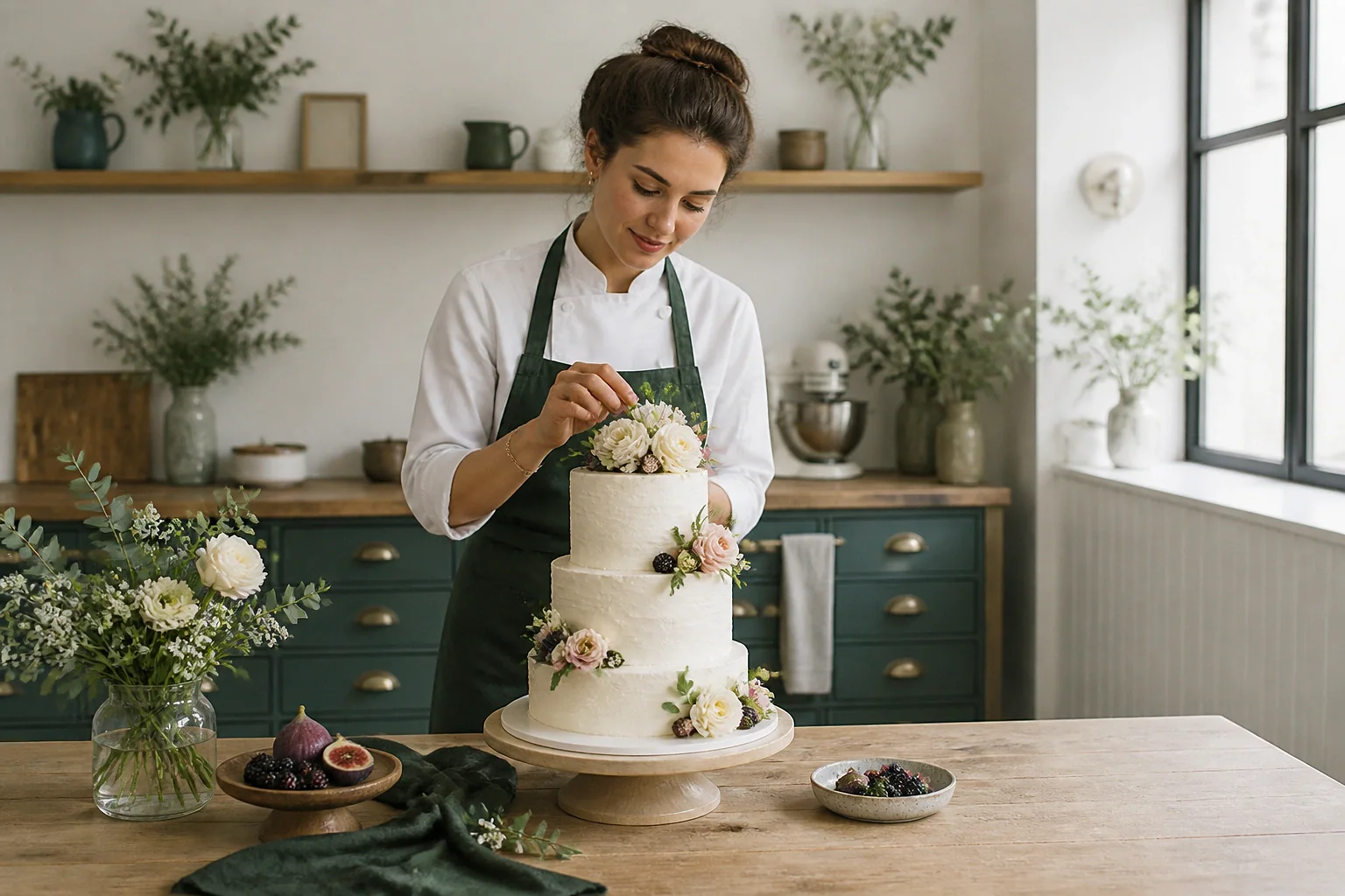 Gâteau de mariage préparé dans un atelier — illustration générée par IA