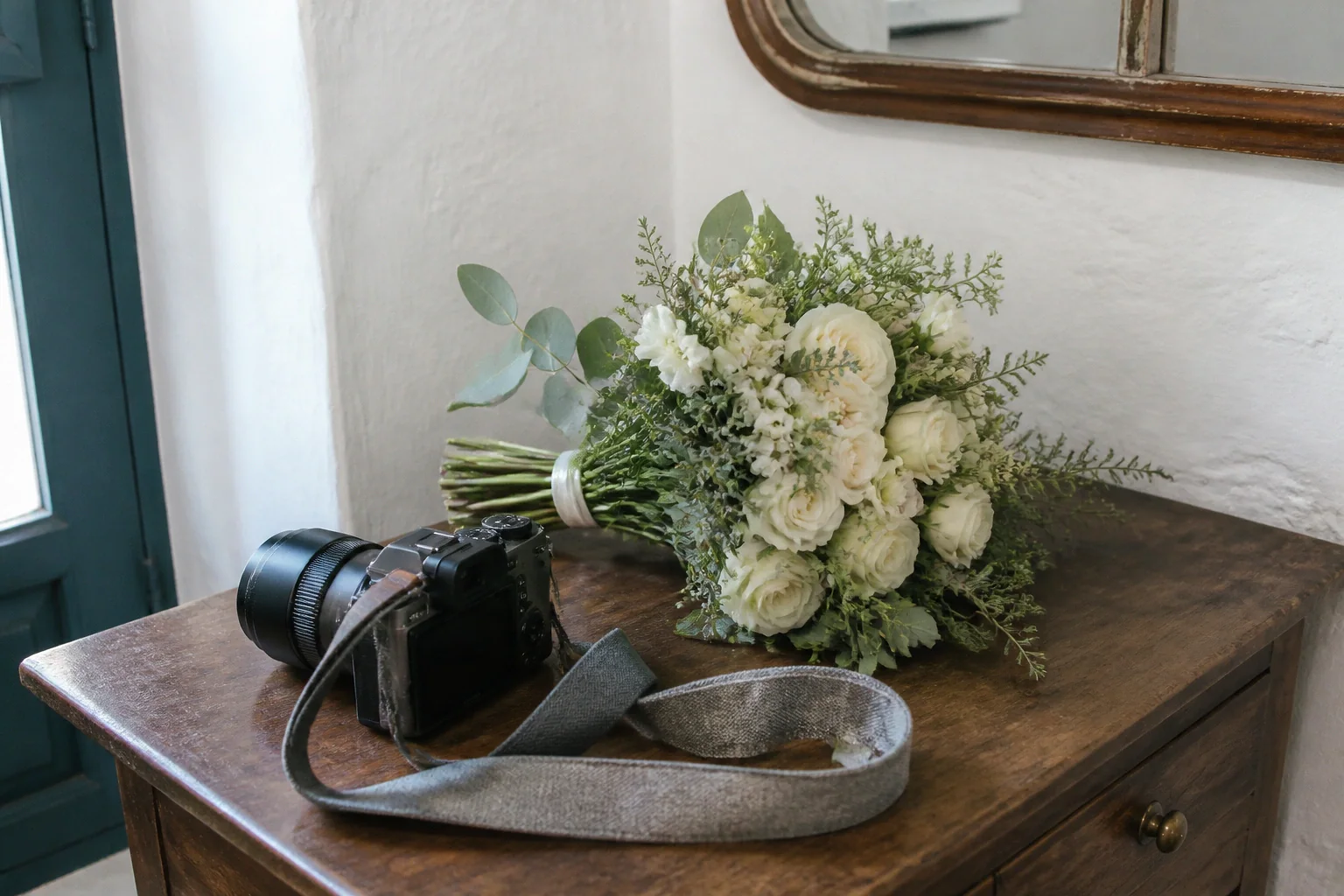 Appareil photo et accessoires de reportage de mariage — illustration générée par IA