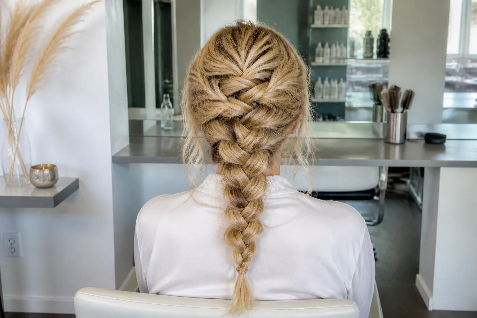 Coiffure de cérémonie vue pendant la préparation — illustration générée par IA
