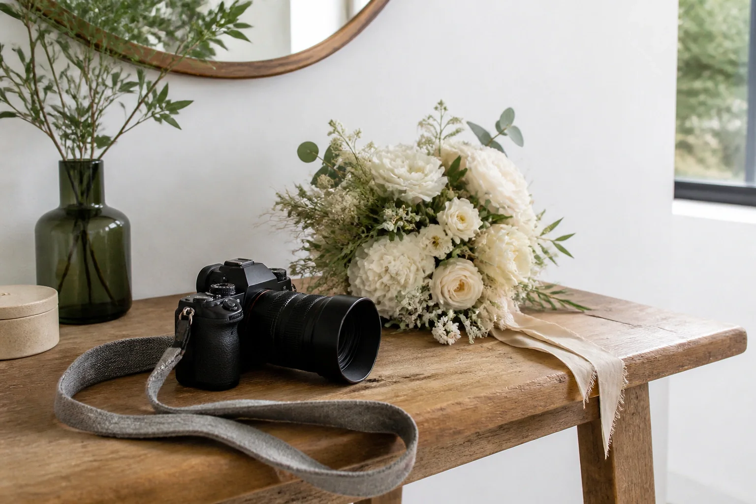 Appareil photo et accessoires de reportage de mariage — illustration générée par IA