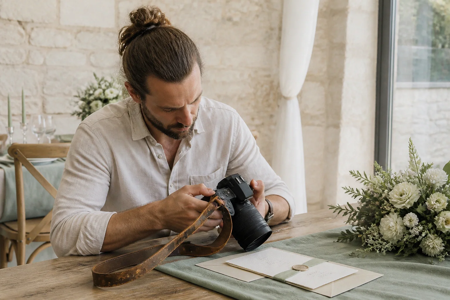 Appareil photo et accessoires de reportage de mariage — illustration générée par IA