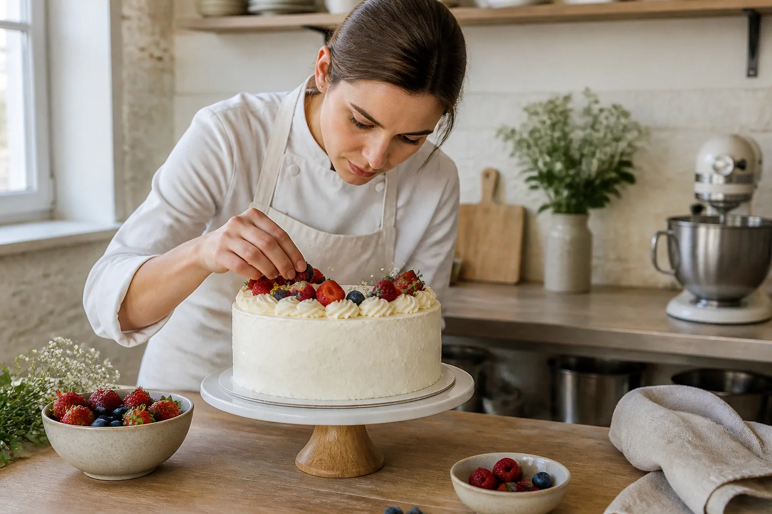 Gâteau de mariage préparé dans un atelier — illustration générée par IA
