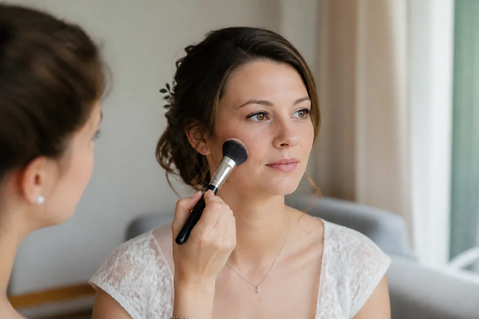 Préparation d’un maquillage de mariage — illustration générée par IA