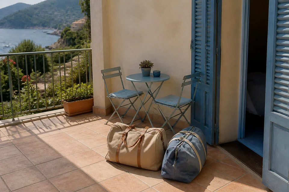Bagages et hébergement pour un voyage de noces — illustration générée par IA