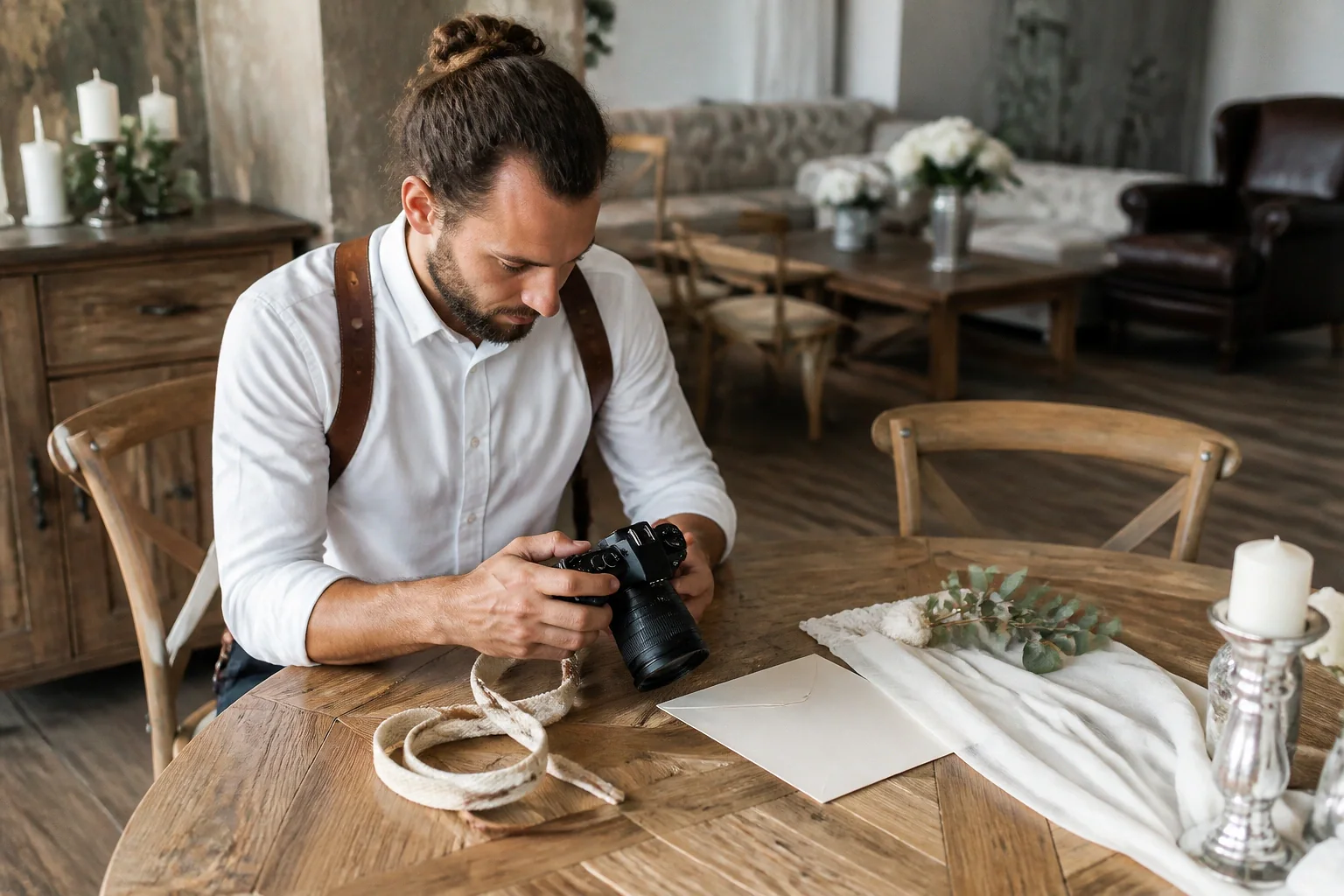 Appareil photo et accessoires de reportage de mariage — illustration générée par IA