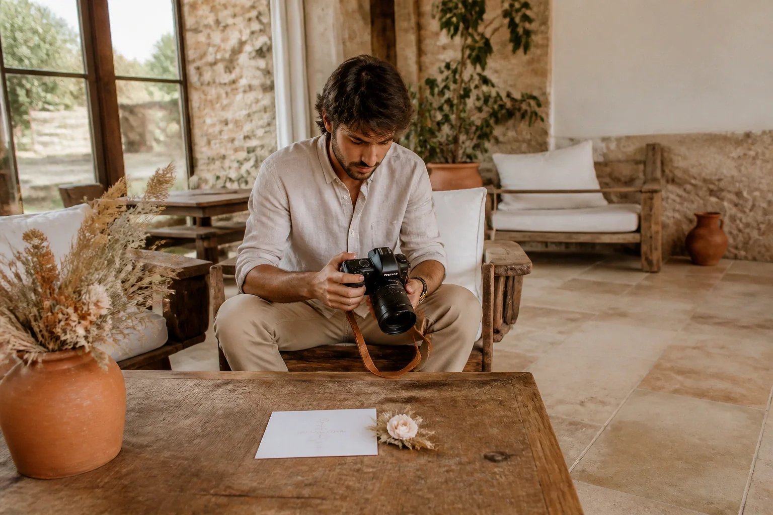 Appareil photo et accessoires de reportage de mariage — illustration générée par IA