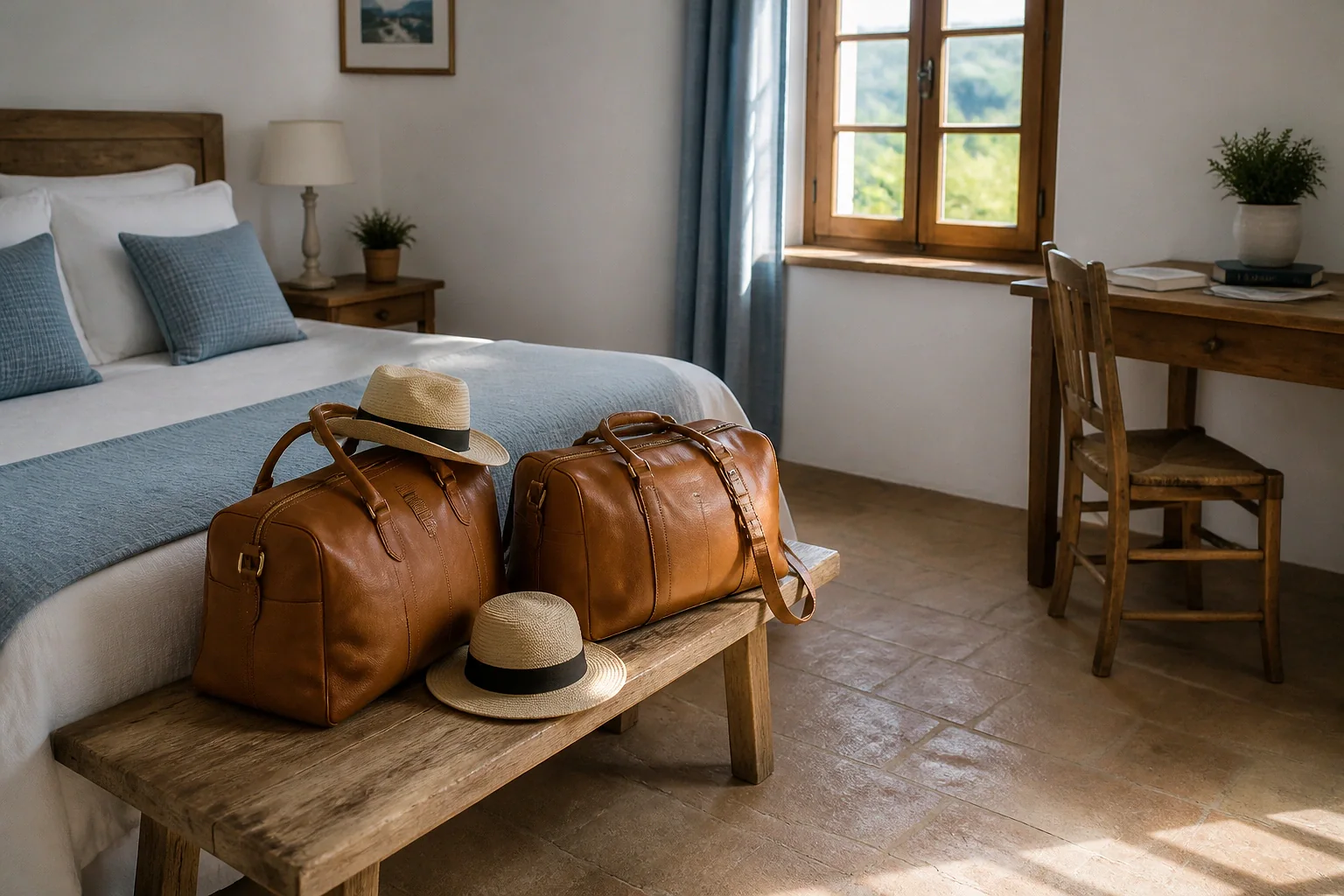 Bagages et hébergement pour un voyage de noces — illustration générée par IA