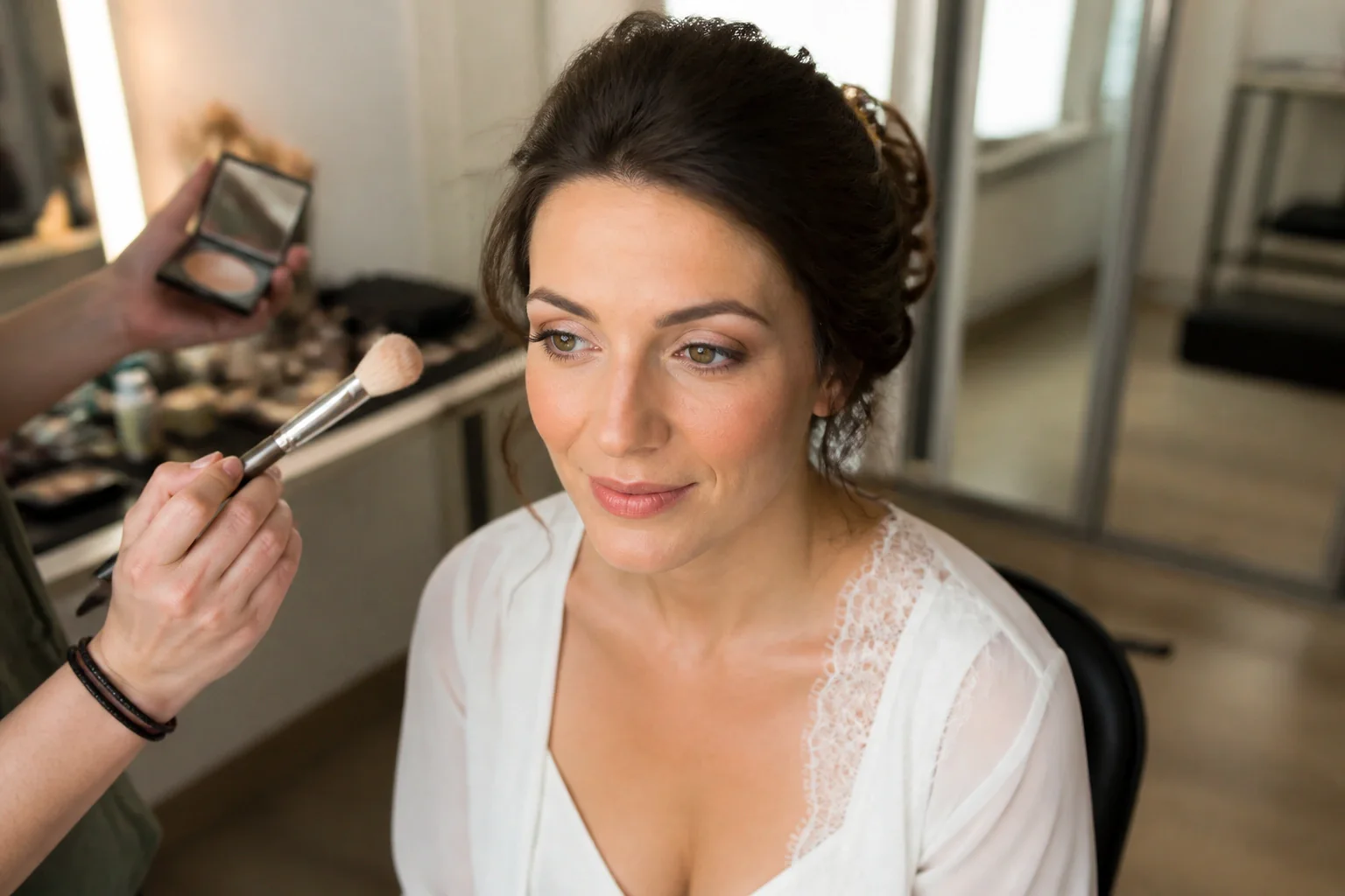 Préparation d’un maquillage de mariage — illustration générée par IA