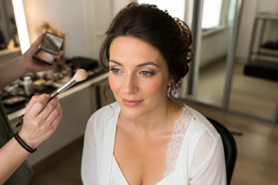 Préparation d’un maquillage de mariage — illustration générée par IA