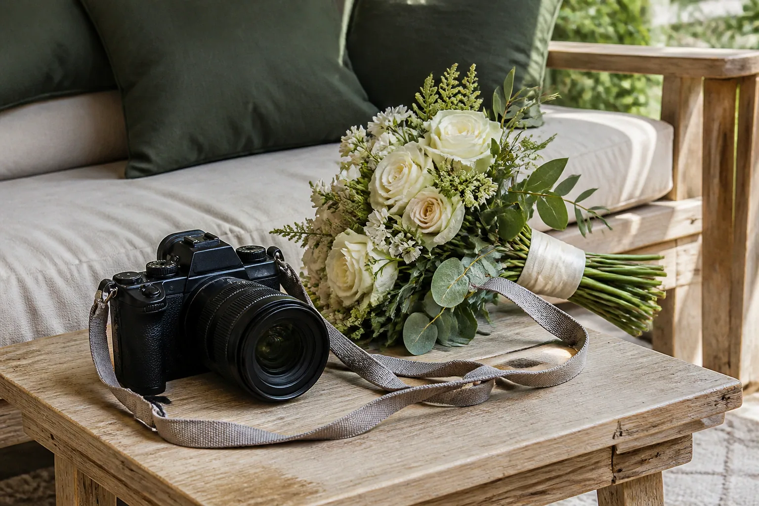 Appareil photo et accessoires de reportage de mariage — illustration générée par IA