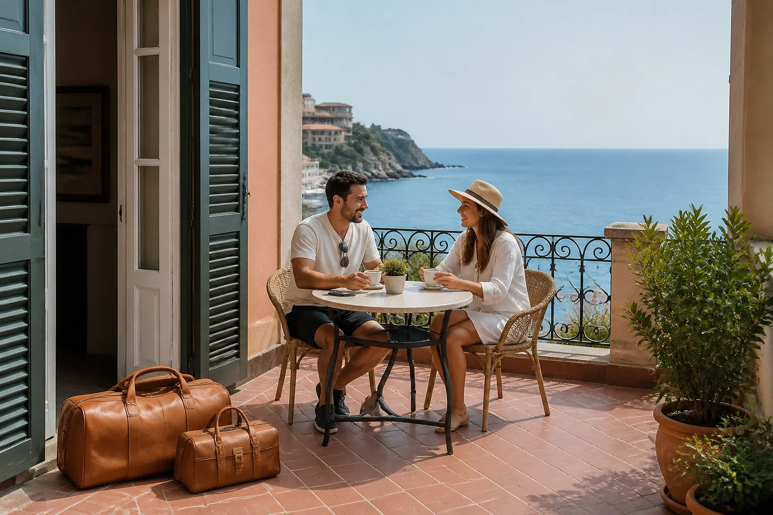 Bagages et hébergement pour un voyage de noces — illustration générée par IA
