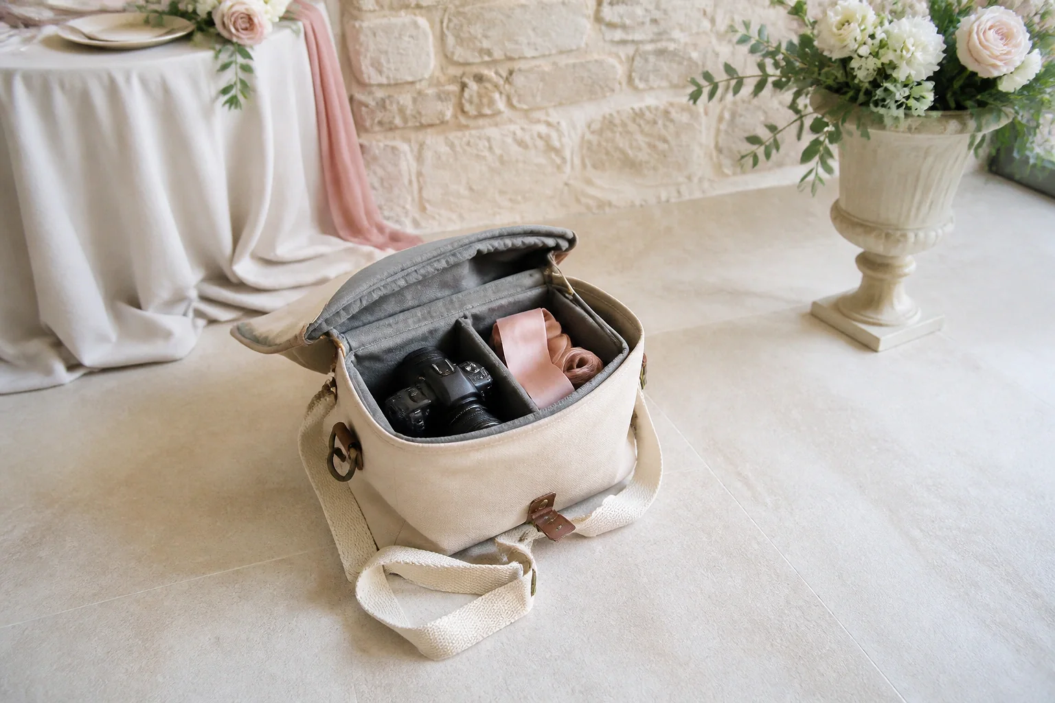 Appareil photo et accessoires de reportage de mariage — illustration générée par IA