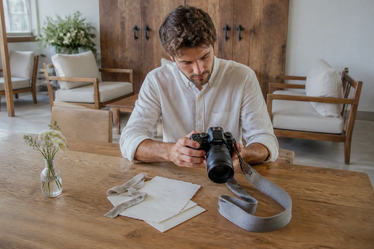 Appareil photo et accessoires de reportage de mariage — illustration générée par IA