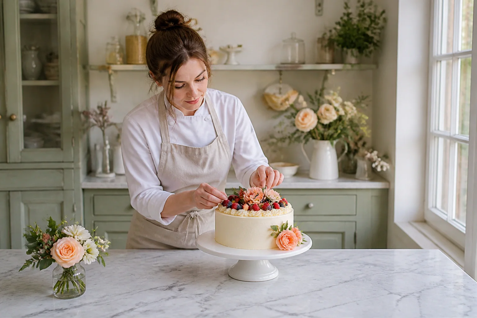 Gâteau de mariage préparé dans un atelier — illustration générée par IA