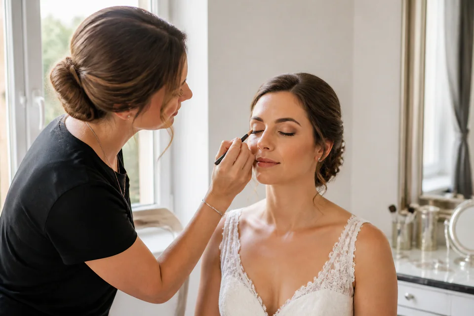 Préparation d’un maquillage de mariage — illustration générée par IA