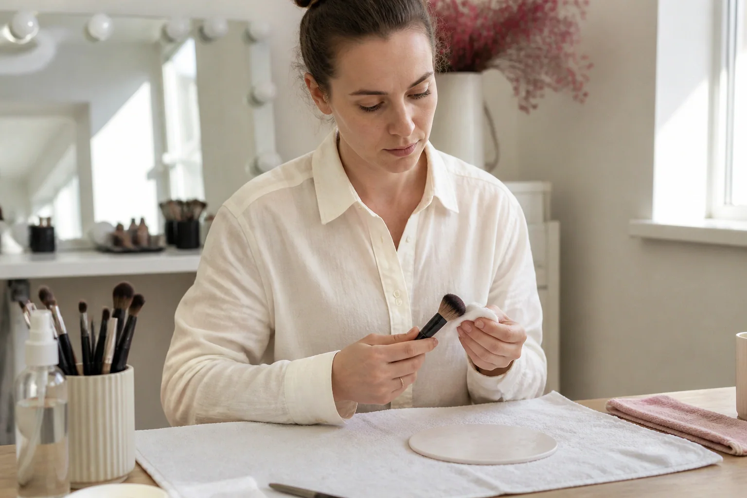 Préparation d’un maquillage de mariage — illustration générée par IA