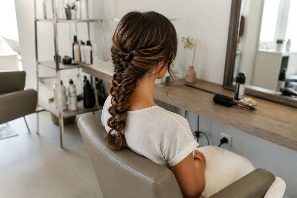 Coiffure de cérémonie vue pendant la préparation — illustration générée par IA