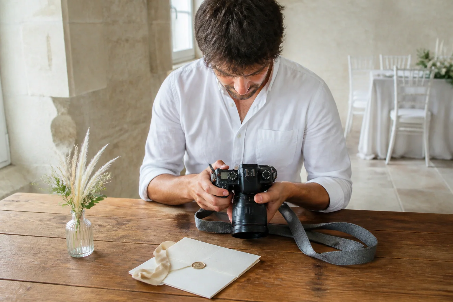Appareil photo et accessoires de reportage de mariage — illustration générée par IA