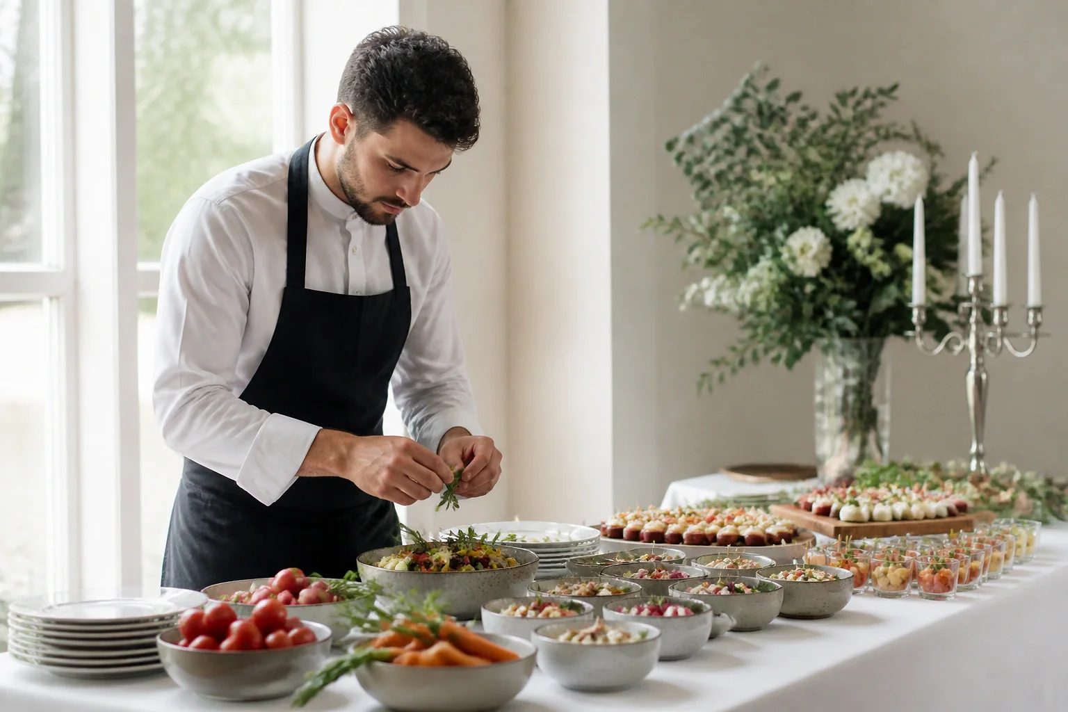 Préparations salées pour un cocktail de mariage — illustration générée par IA