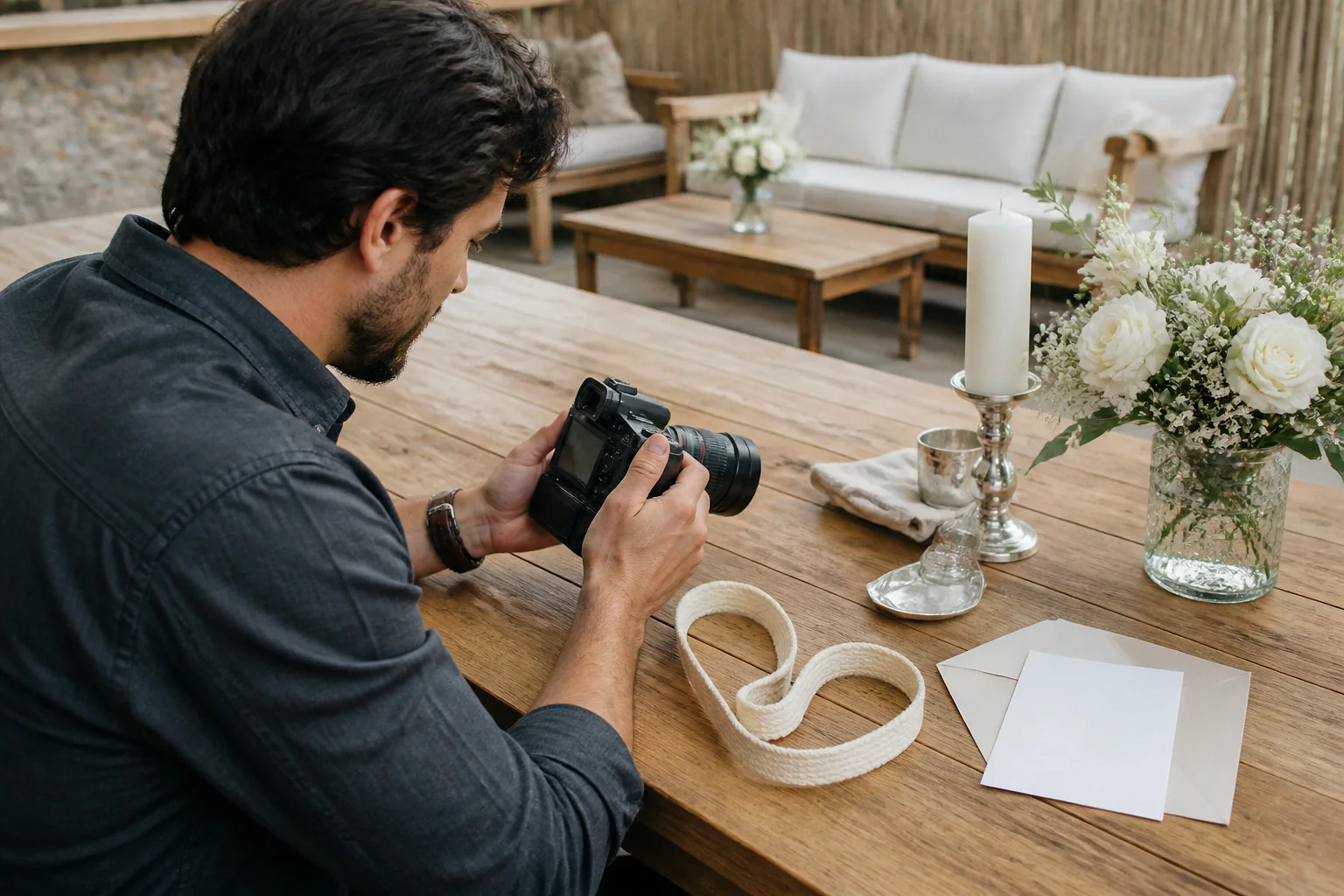 Appareil photo et accessoires de reportage de mariage — illustration générée par IA
